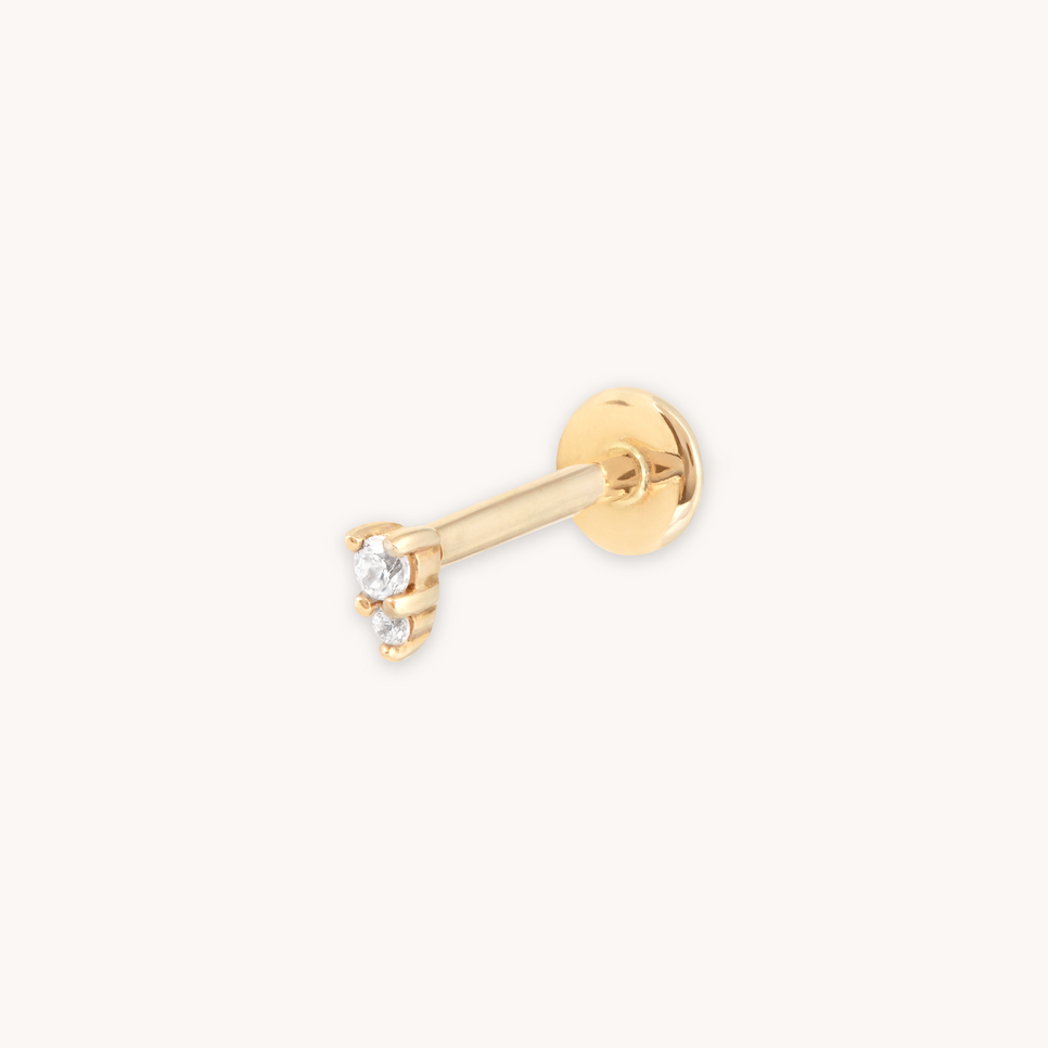 April White Topaz - Stacked Topaz Piercing Stud in Solid Gold - - Astrid & Miyu