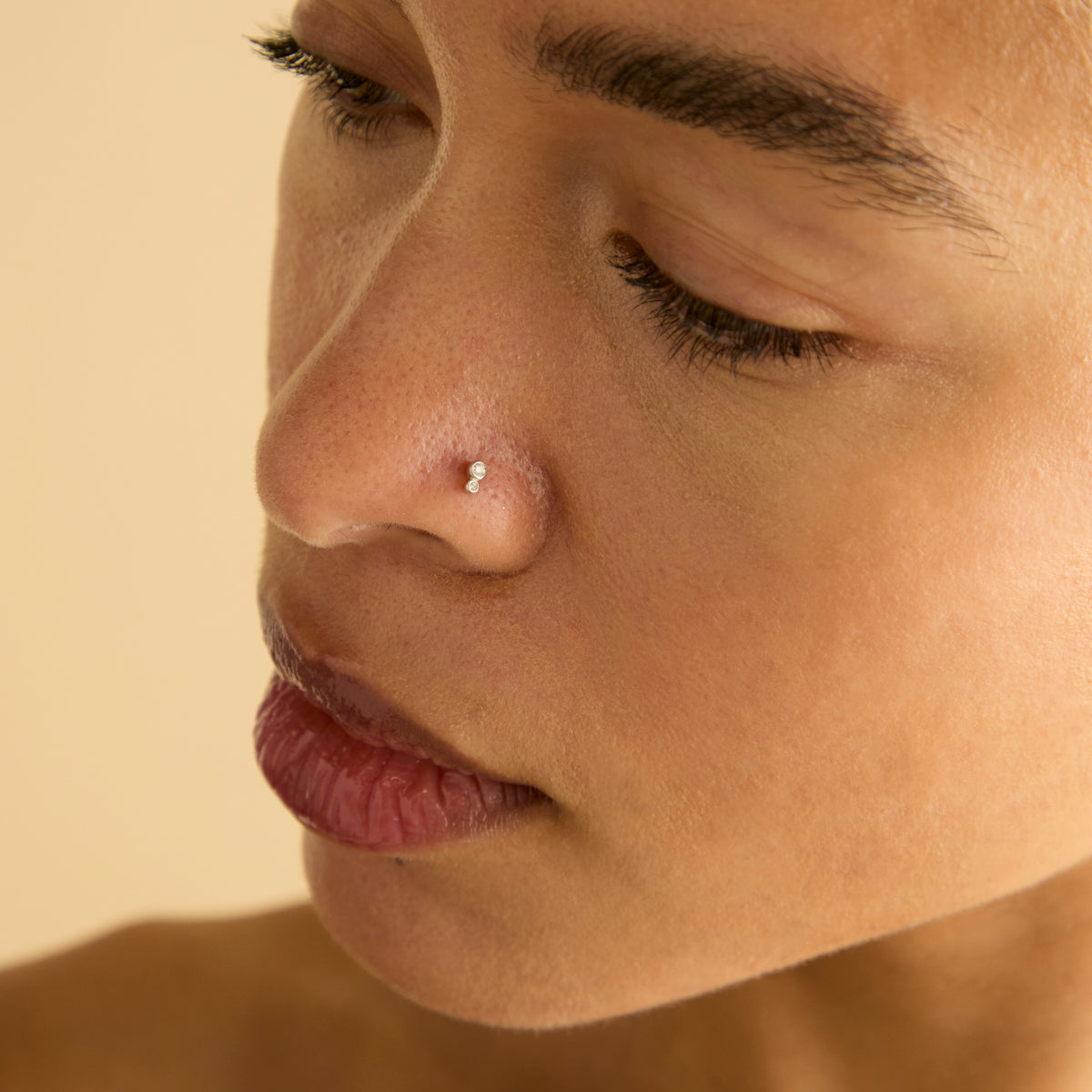 April White Topaz - Solid White Gold Double Topaz Piercing Stud - Piercing Stud - Astrid & Miyu