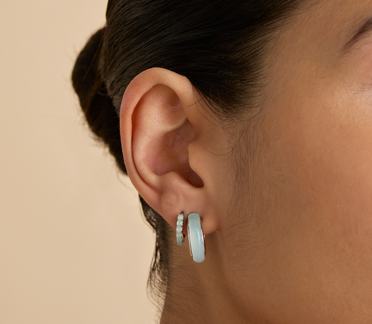 Dolce Collection - Aqua & Pearl Charm Huggies in Silver - Huggies - Astrid & Miyu