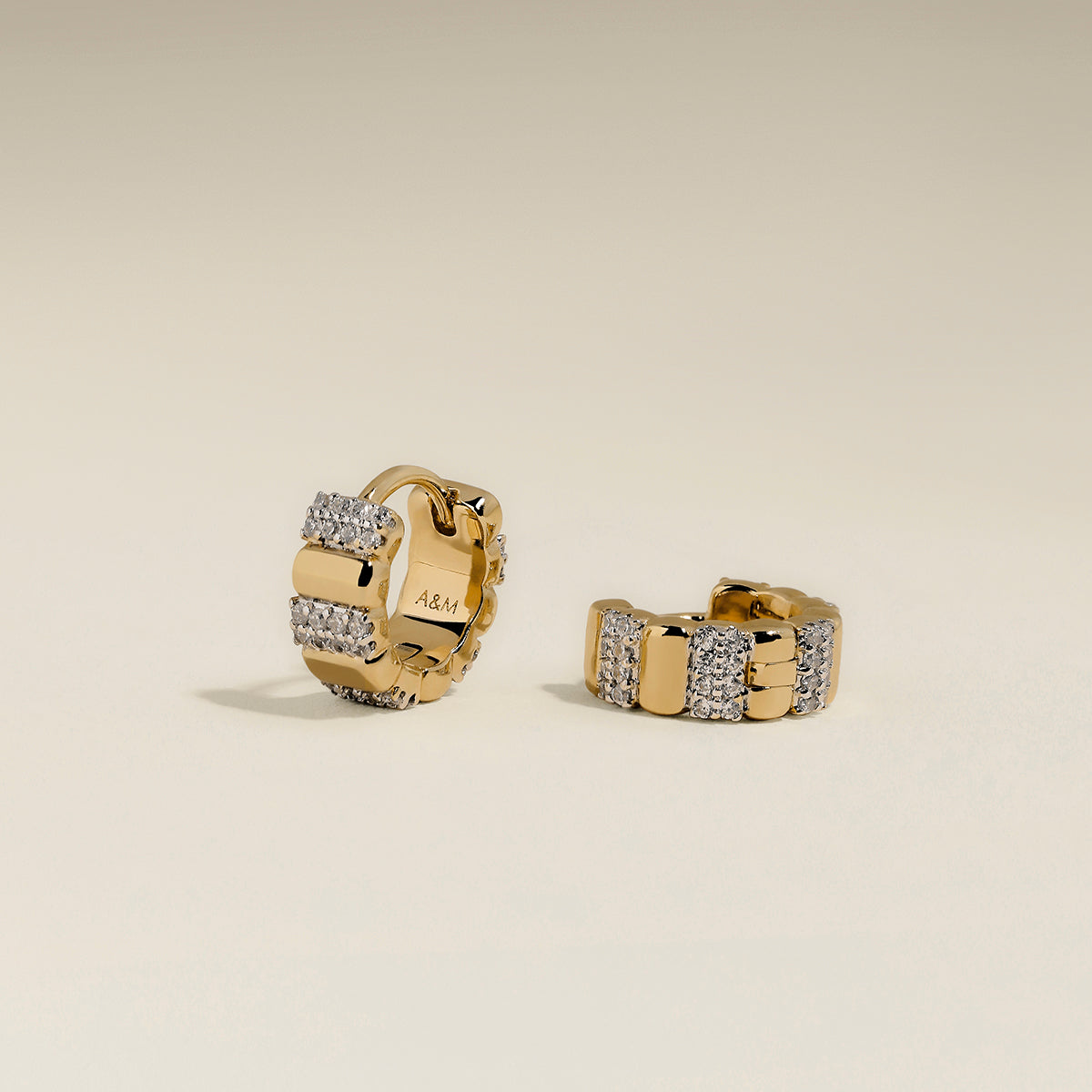 Crystal Ridged Huggies in Gold