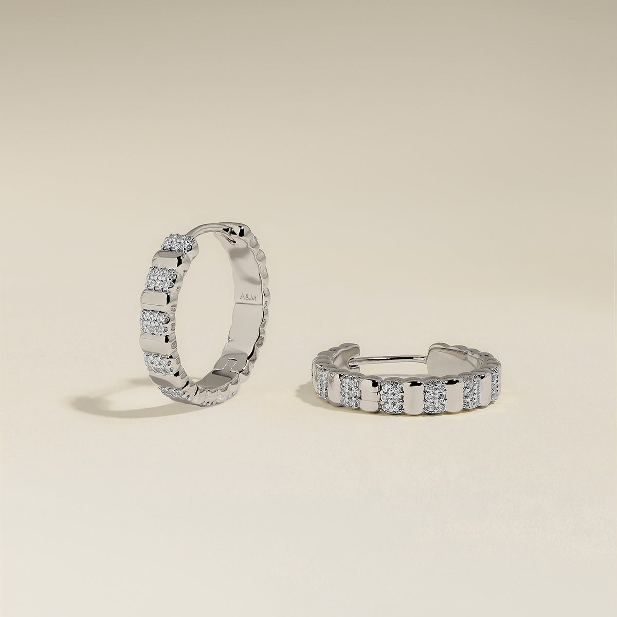 Crystal Ridged Hoops in Silver