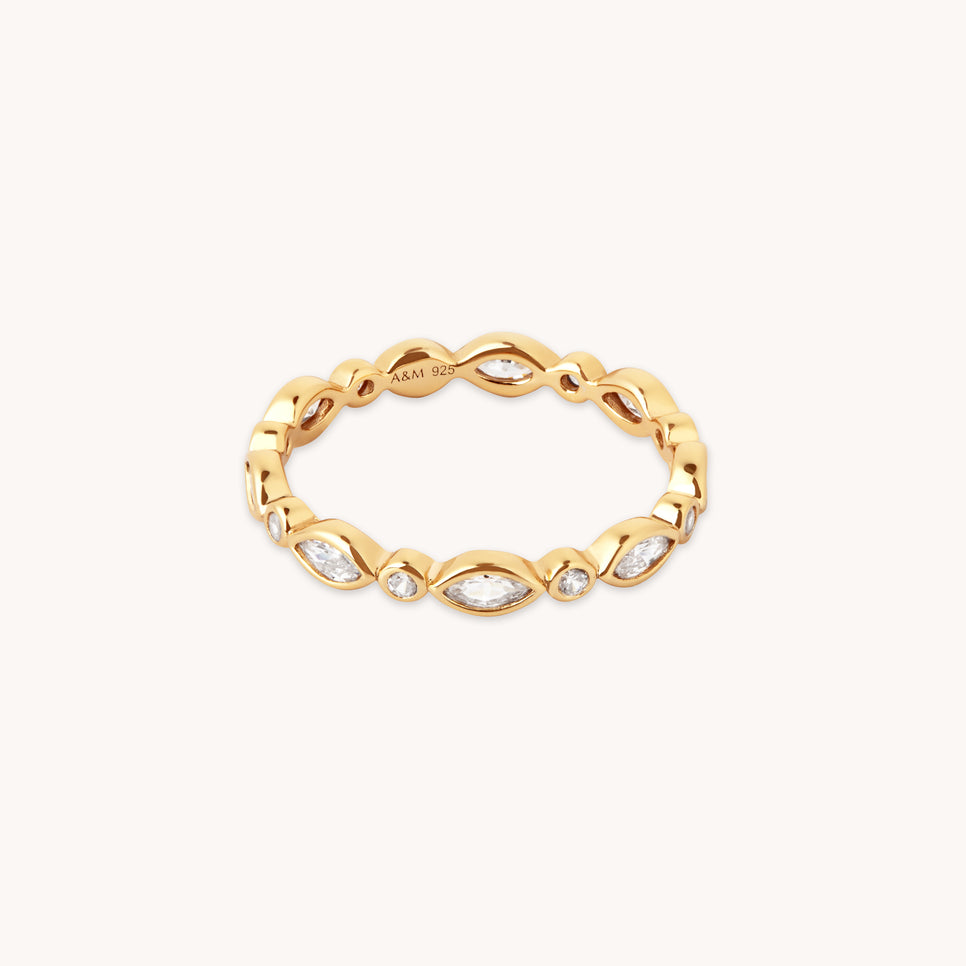 18k Gold Plated Jewellery - Navette Crystal Band Ring in Gold - Band Ring - Astrid & Miyu