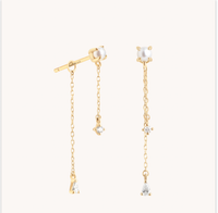 Diamond & Pearl Chain Studs in Solid Gold-Astrid & Miyu