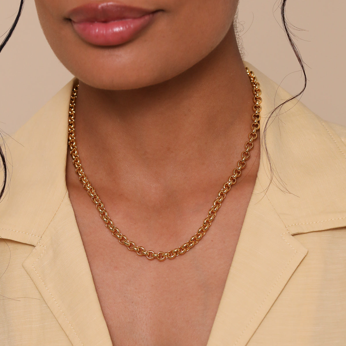 Rolo Chain Necklace in Gold worn