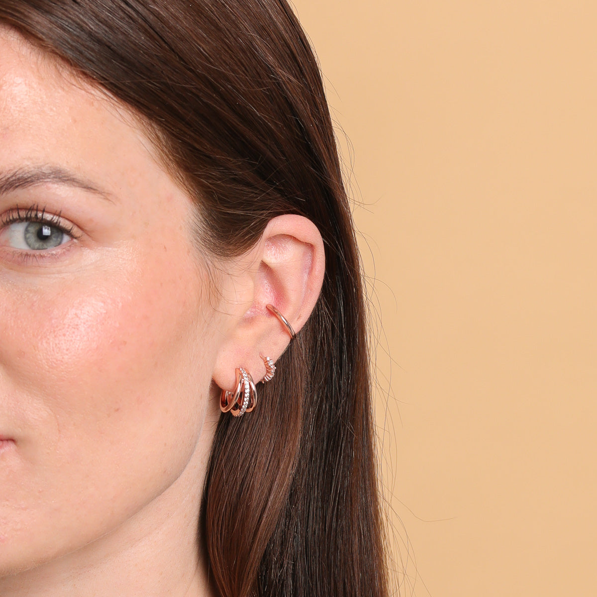 Essential 11.5mm Hoop in Rose Gold worn in conch piercing