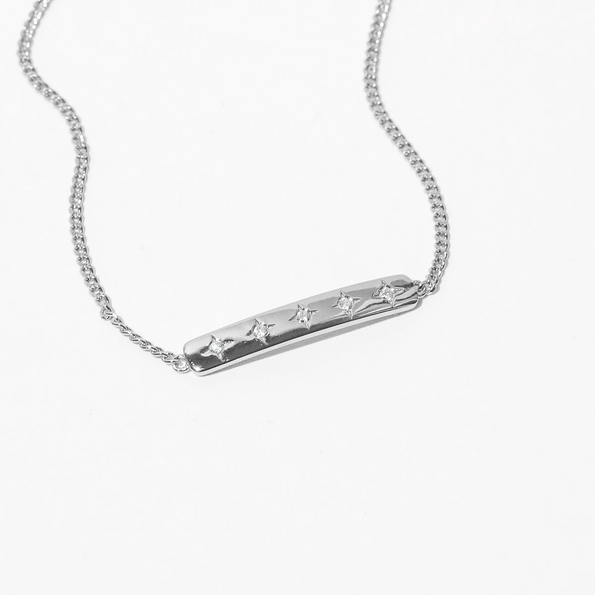 Cosmic Star Bar Bracelet in Silver close up shot