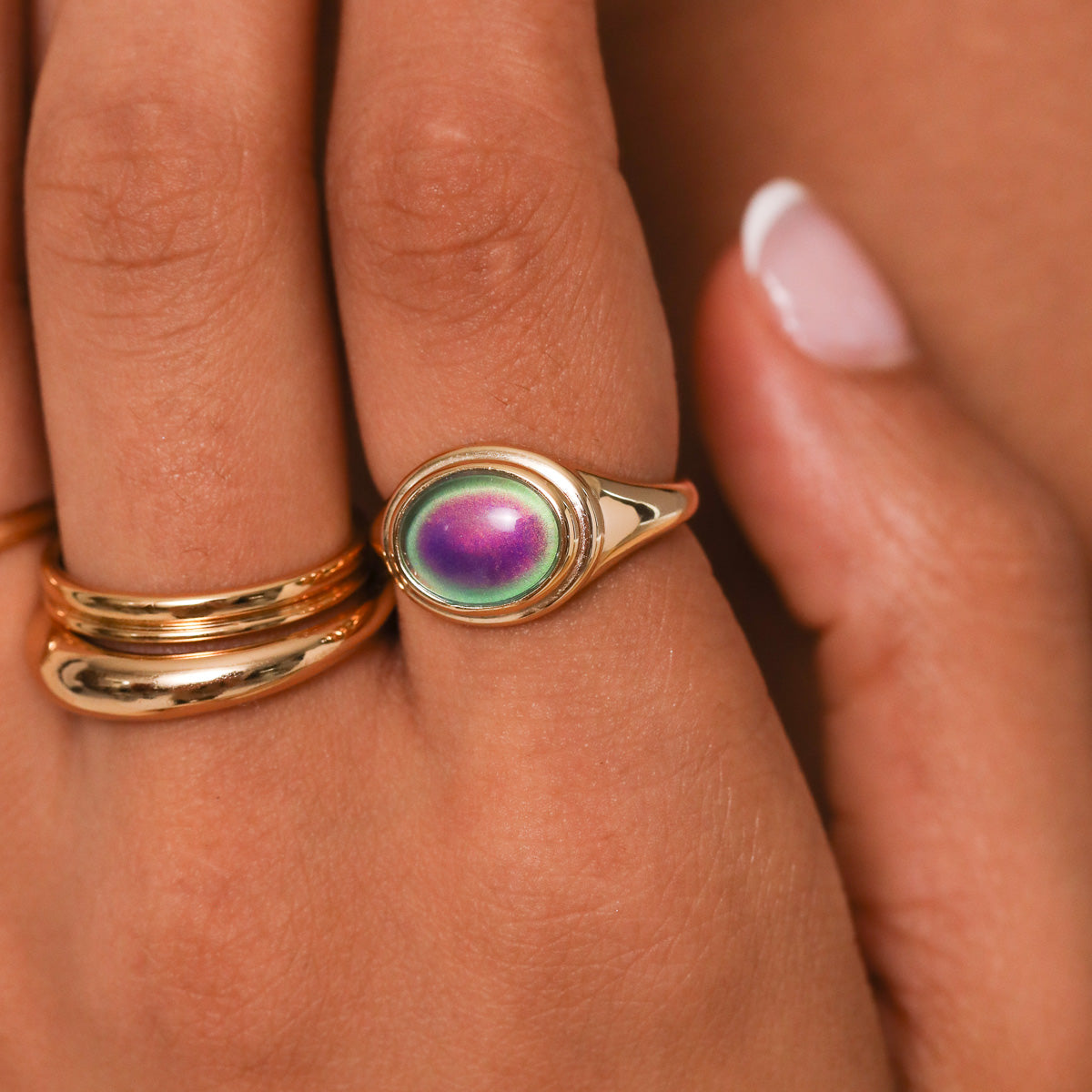 Mood Ring in Gold worn