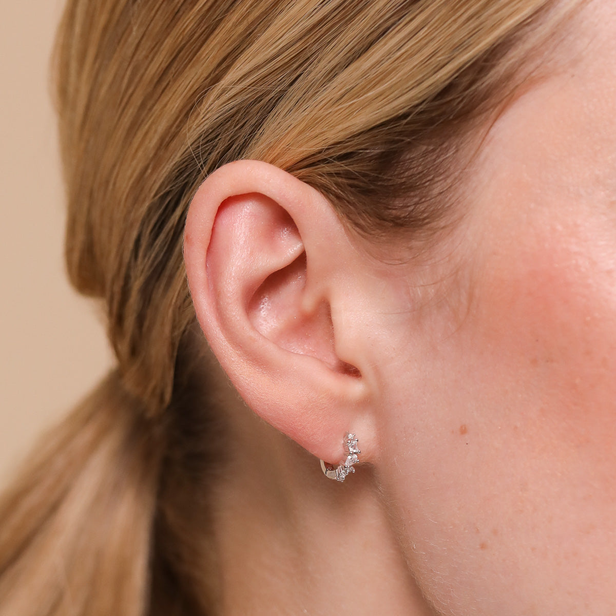 Celestial Crystal Hoop 6.5mm in Silver worn