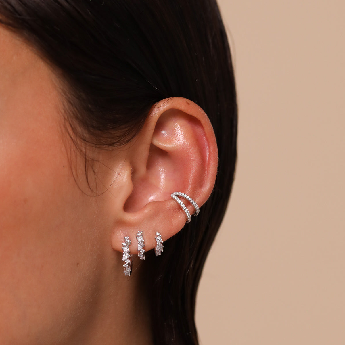 Celestial Crystal Hoop 6.5mm in Silver worn