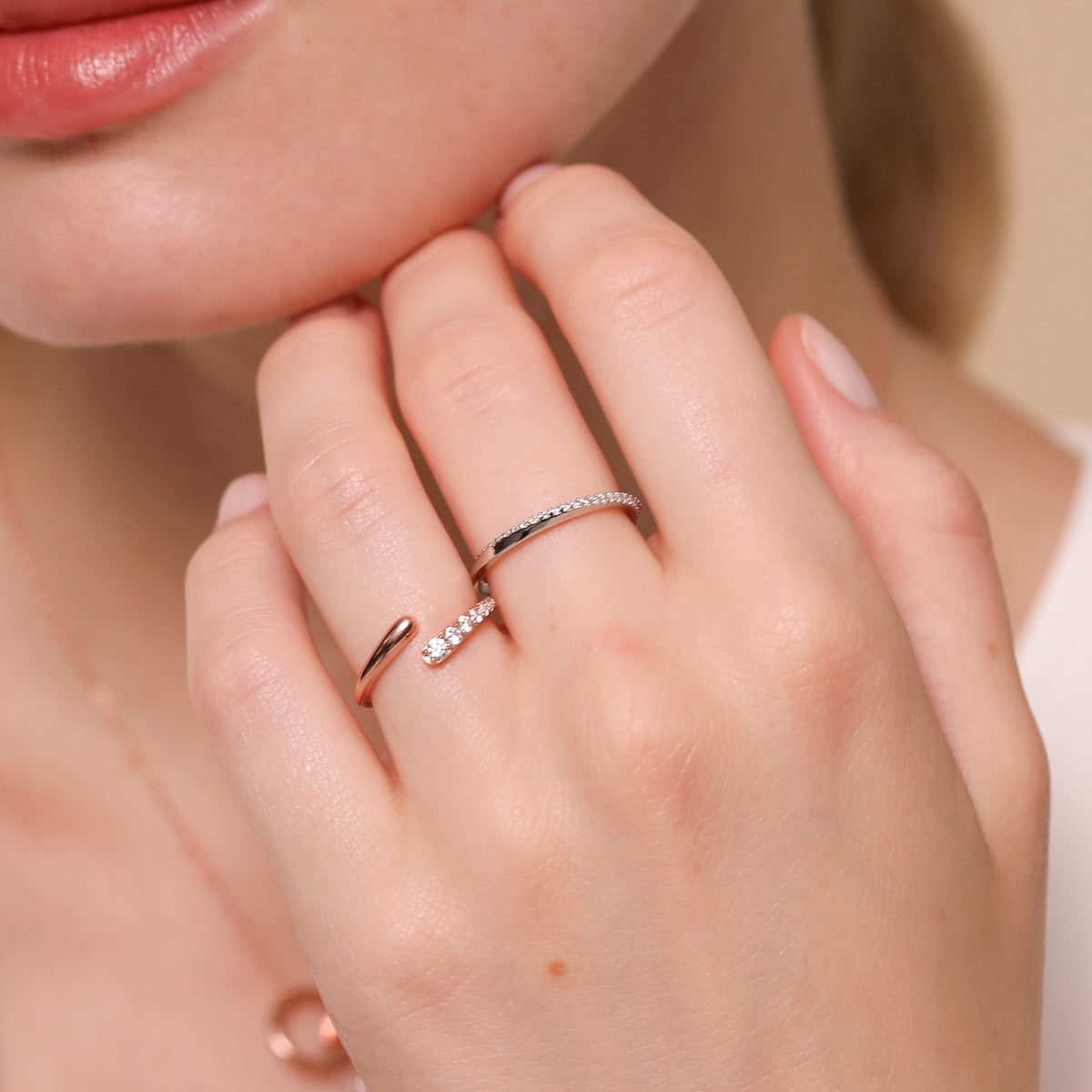 Orbit Crystal Ring in Rose Gold worn