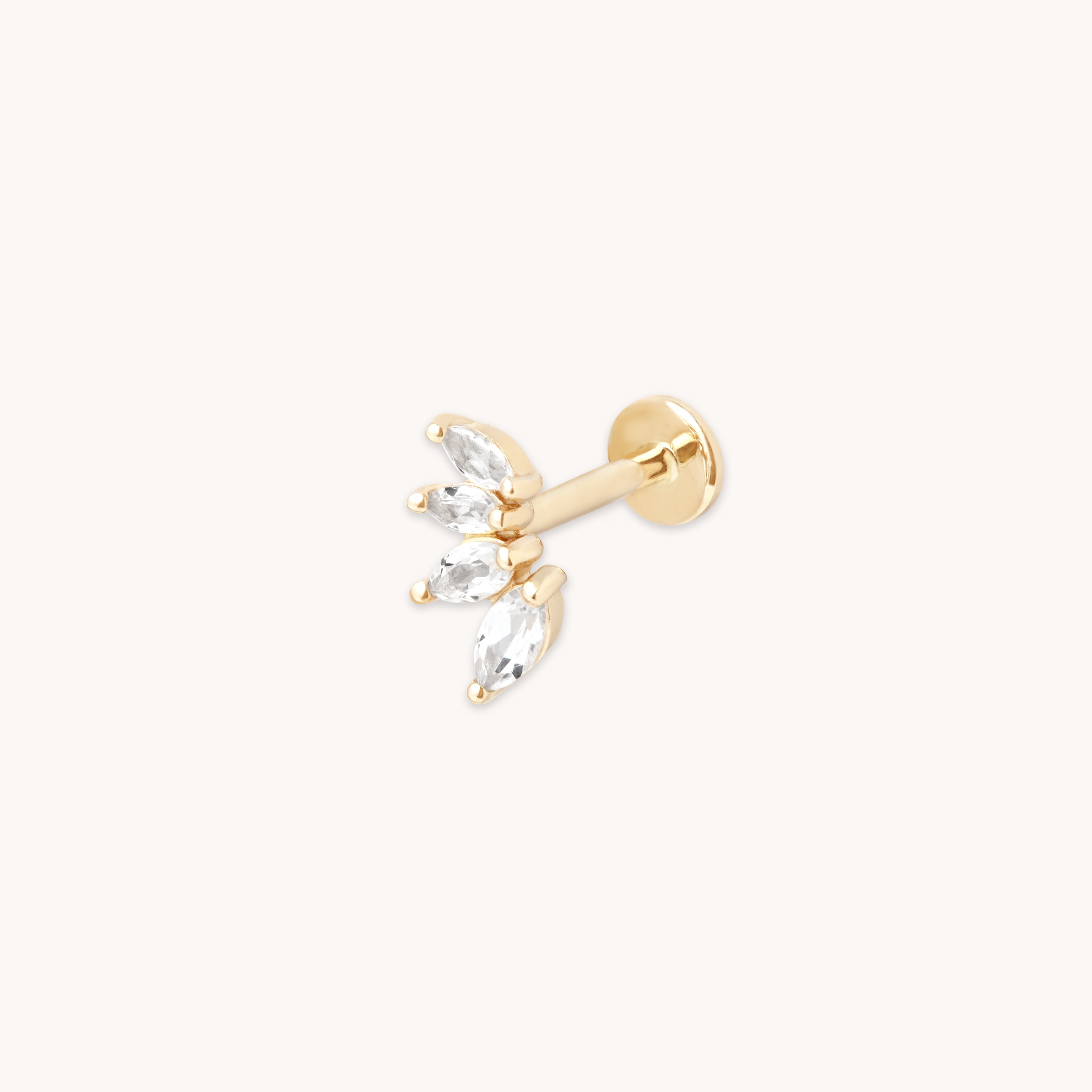 April White Topaz - Navette Topaz Fan Stud in Solid Gold - Piercing Stud - Astrid & Miyu