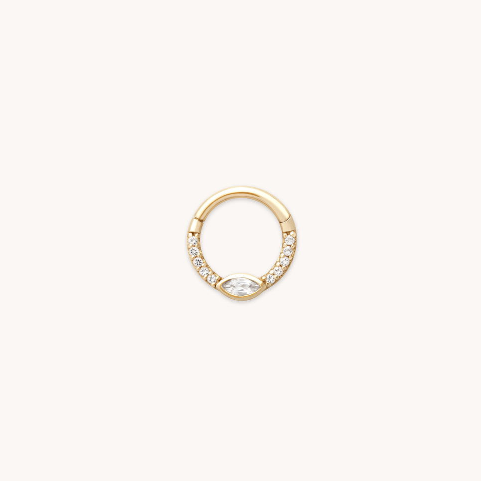 April White Topaz - Navette Topaz Daith Hoop in Solid Gold - Daith Piercing Hoop - Astrid & Miyu