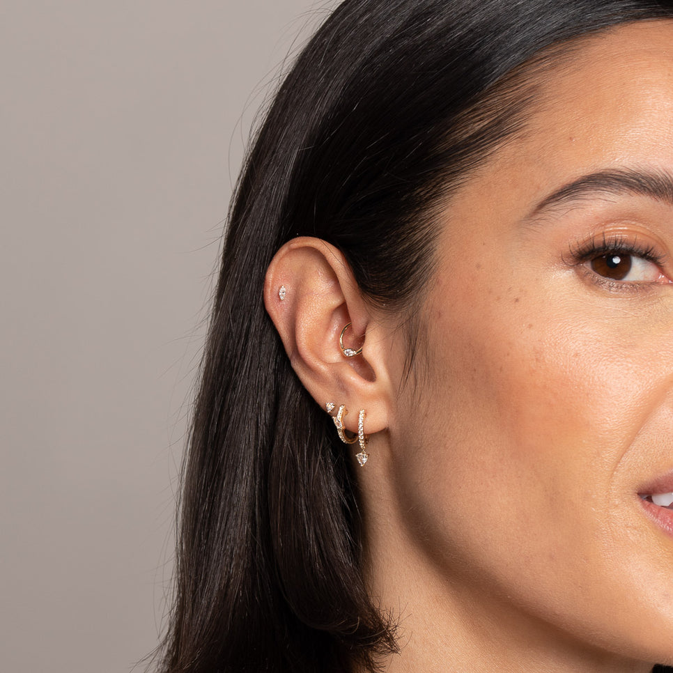 Earrings - Heart Gem Drop Piercing Hoop in Solid Gold - Piercing Hoop - Astrid & Miyu