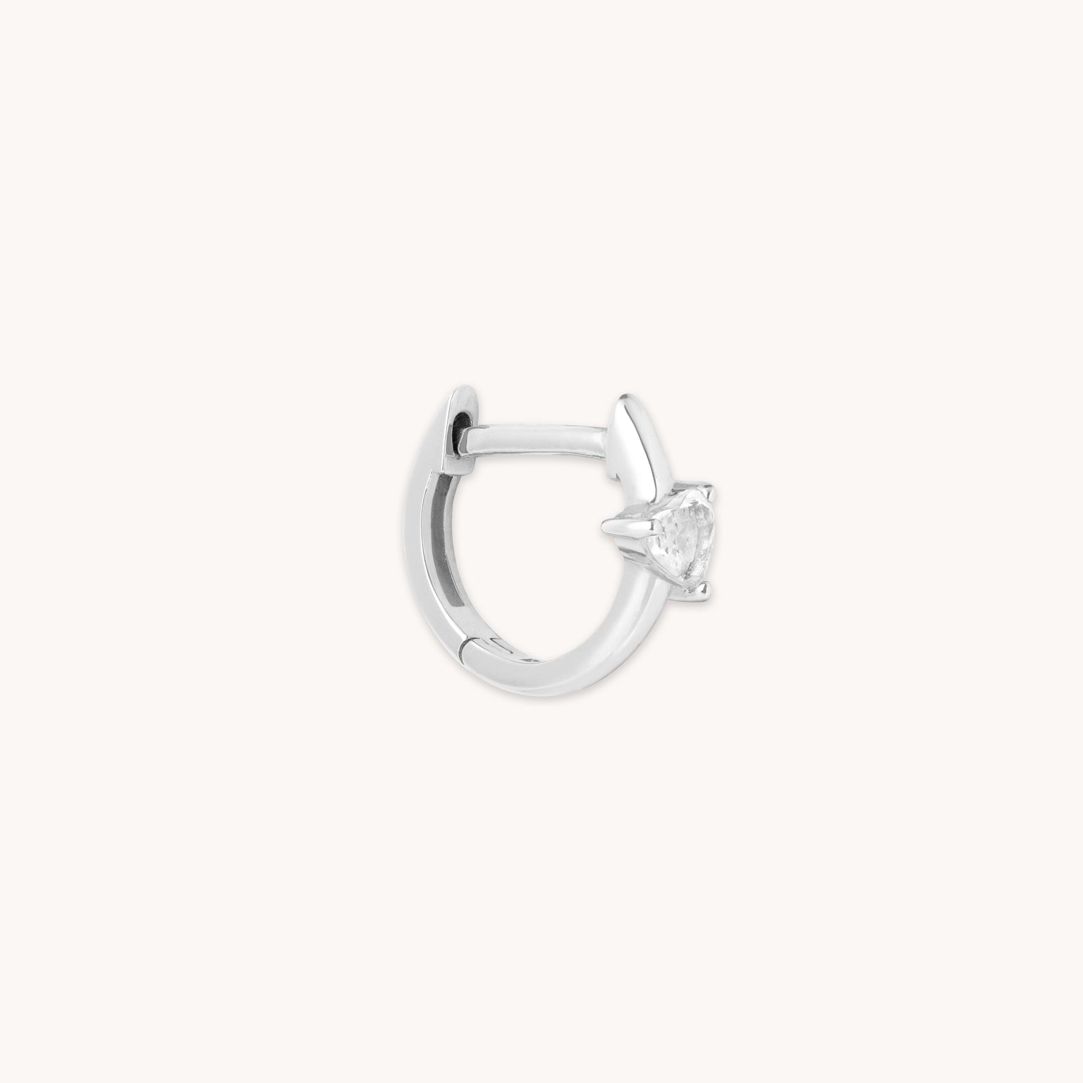 Earrings - Heart Gem Piercing Hoop in Solid White Gold - Piercing Hoop - Astrid & Miyu