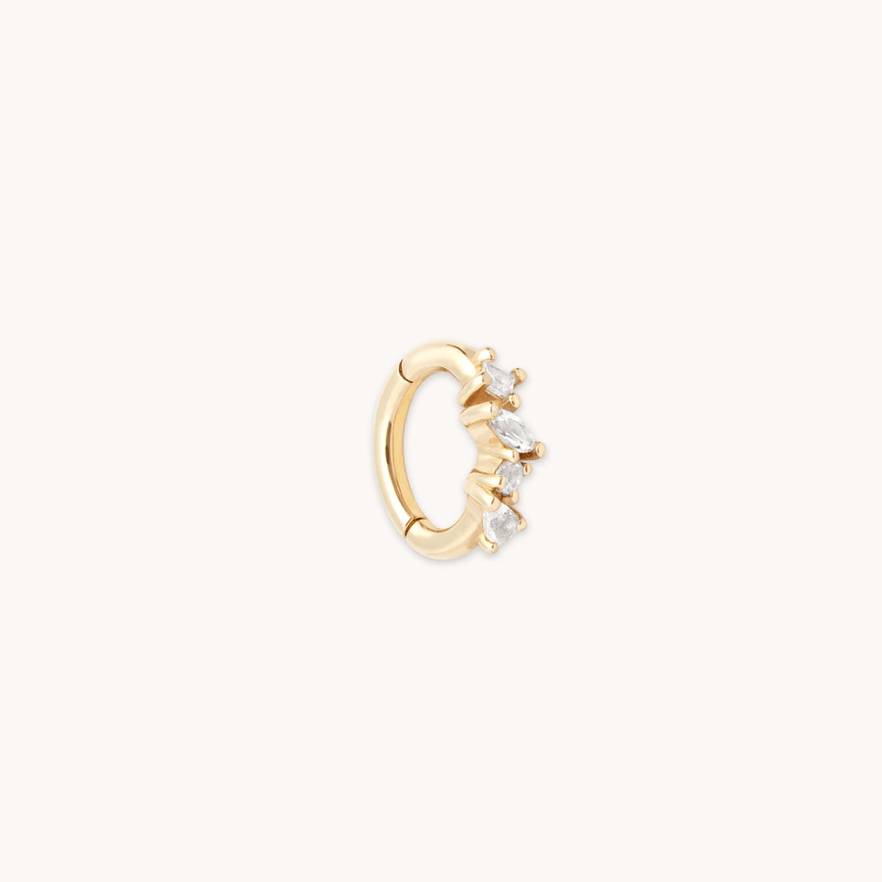 April White Topaz - Cluster Topaz Rook Hoop in Solid Gold - Rook Piercing Hoop - Astrid & Miyu