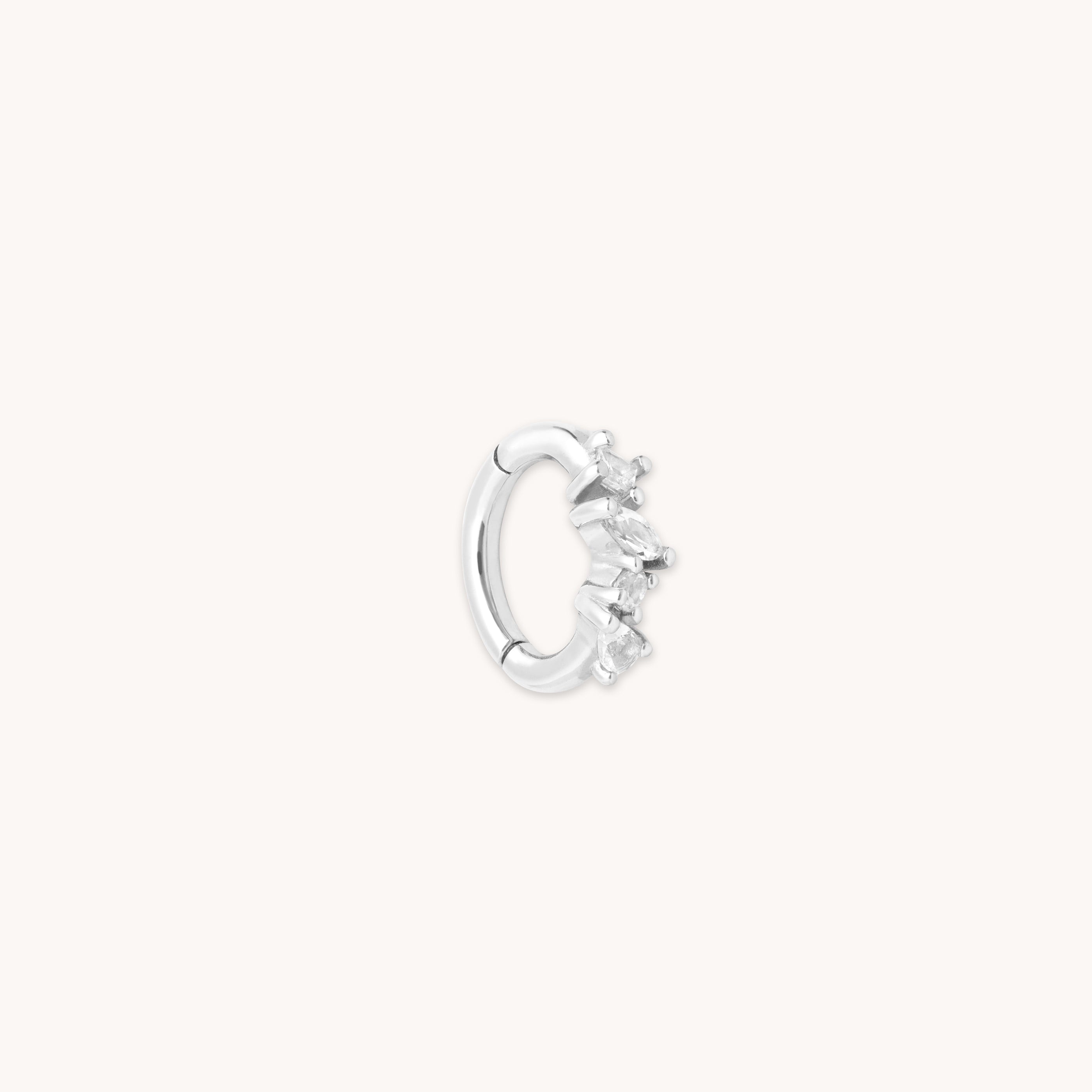 April White Topaz - Cluster Topaz Rook Hoop in Solid White Gold - Rook Piercing Hoop - Astrid & Miyu