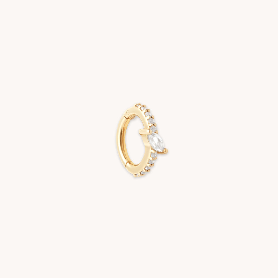 April White Topaz - Navette Topaz Rook Hoop in Solid Gold - Daith Piercing Hoop - Astrid & Miyu