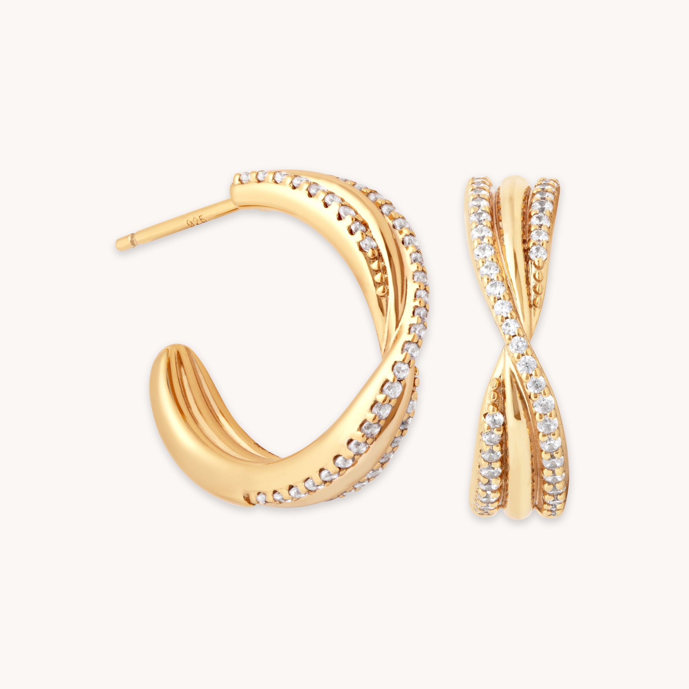 Gold Hoops - Twist Pavé Hoops in Gold - Hoop Earrings - Astrid & Miyu