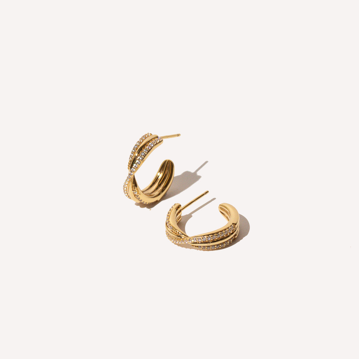 Gold Hoops - Twist Pavé Hoops in Gold - Hoop Earrings - Astrid & Miyu