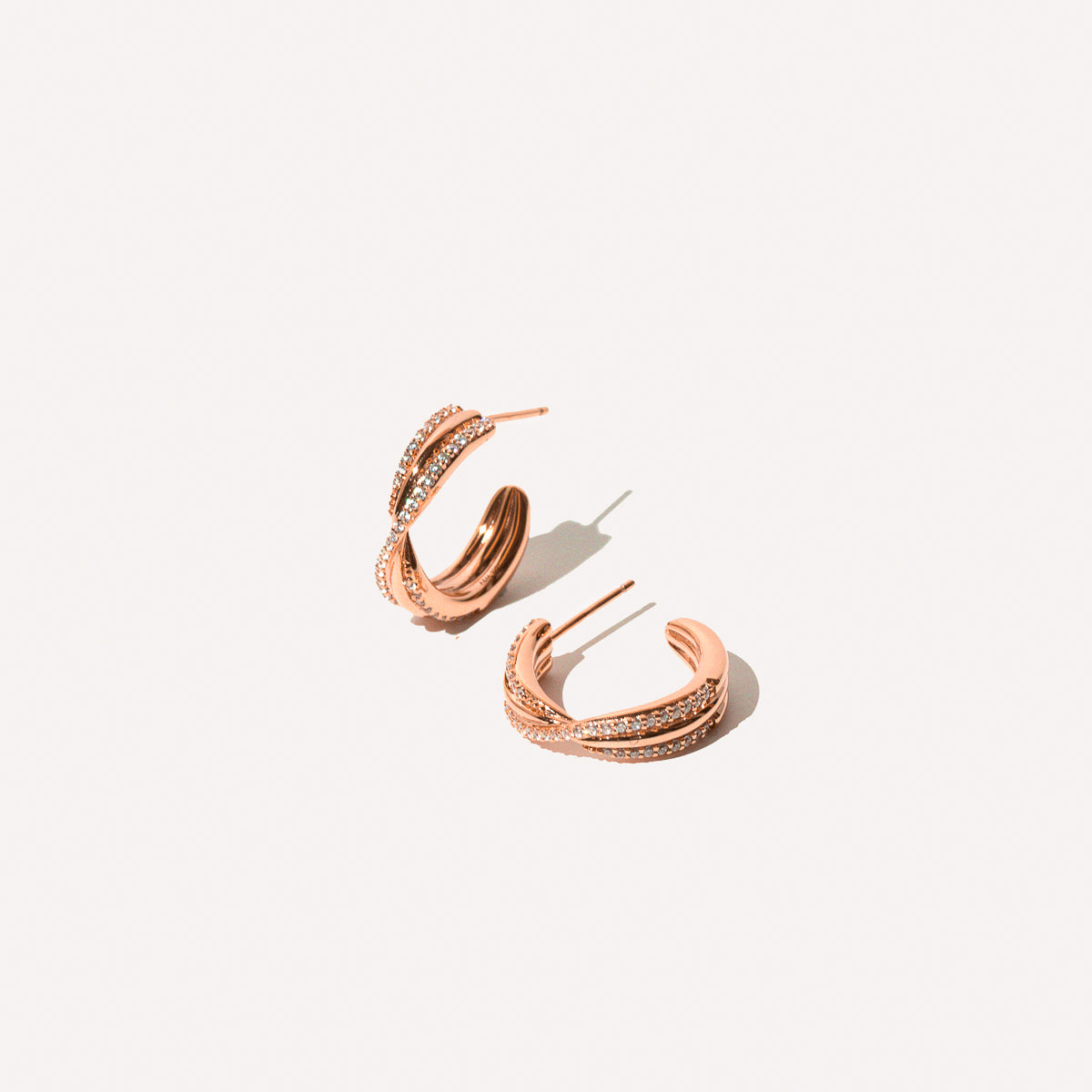 18k Rose Gold Plated Jewellery - Twist Pavé Hoops in Rose Gold - Hoop Earrings - Astrid & Miyu