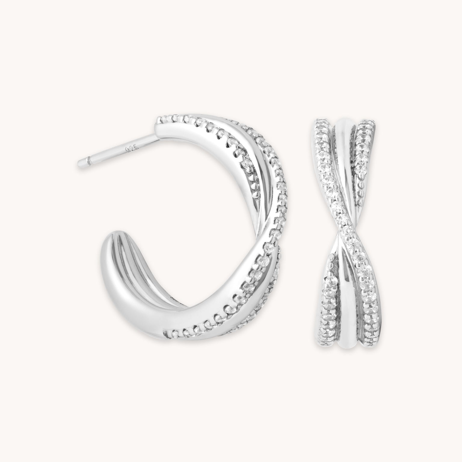 Twist Pavé Hoops in Silver - Hoop Earrings - Astrid & Miyu