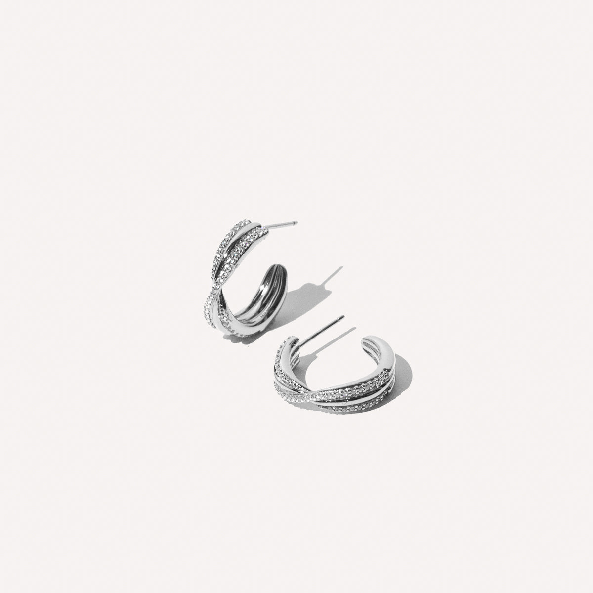 Twist Pavé Hoops in Silver - Hoop Earrings - Astrid & Miyu