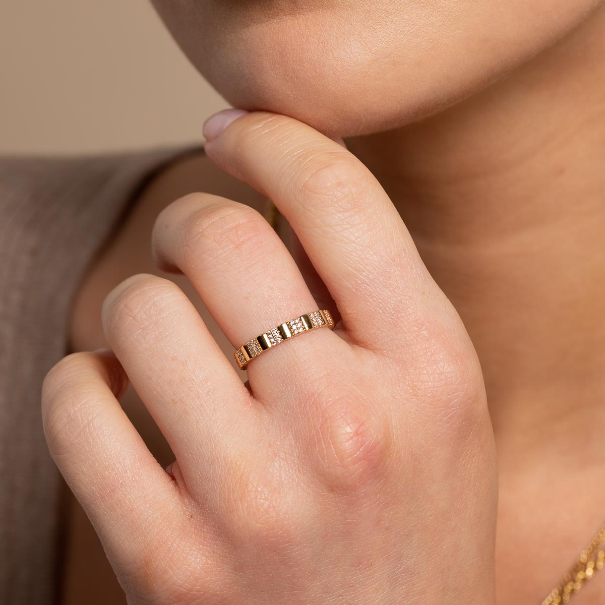 18k Gold Plated Jewellery - Pleated Crystal Ring in Gold - Band Ring - Astrid & Miyu