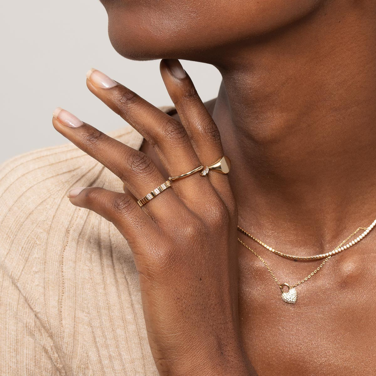 18k Gold Plated Jewellery - Pleated Crystal Ring in Gold - Band Ring - Astrid & Miyu