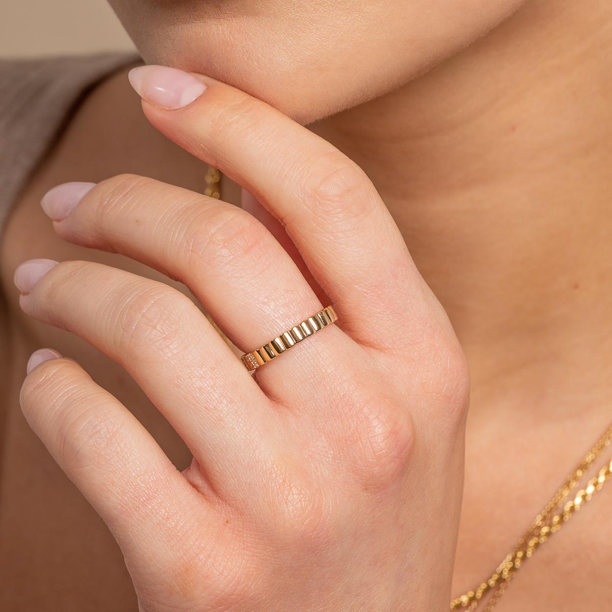 18k Gold Plated Jewellery - Pleated Crystal Ring in Gold - Band Ring - Astrid & Miyu