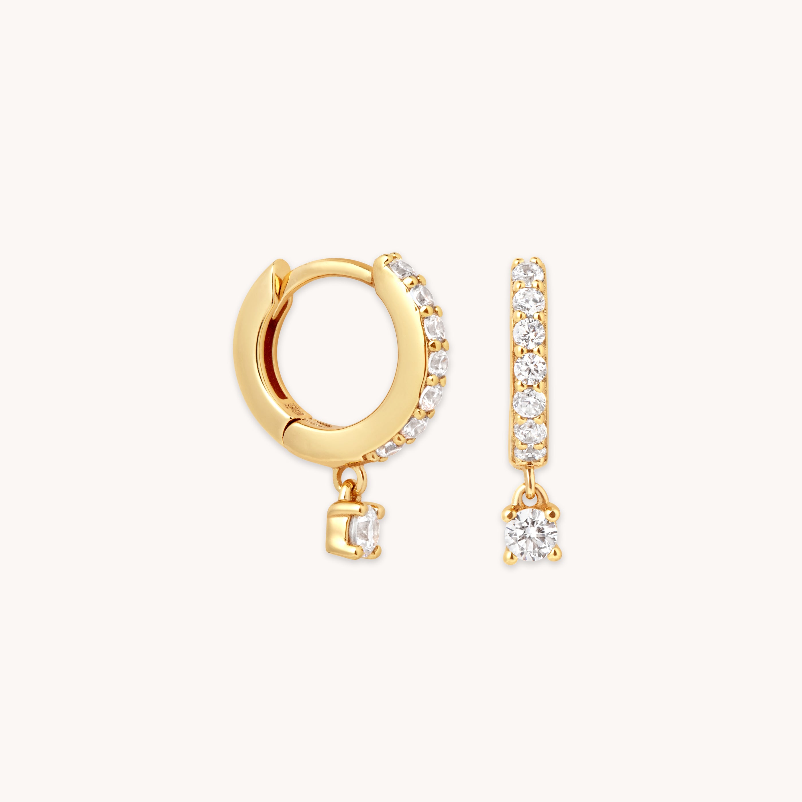 Crystal Charm Gold Huggies Astrid Miyu Earrings - Main Image