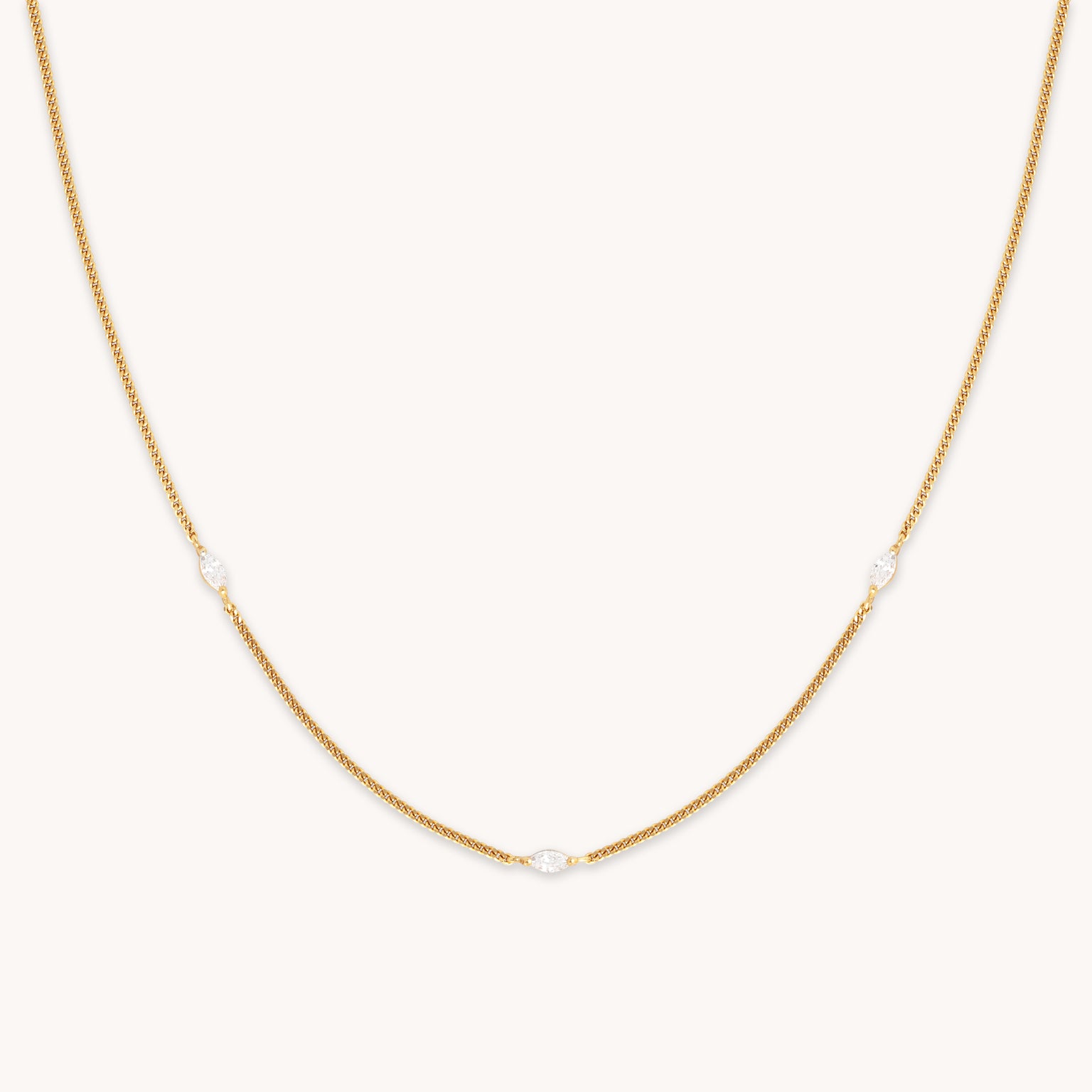 Station Navette Crystal Necklace in Gold
