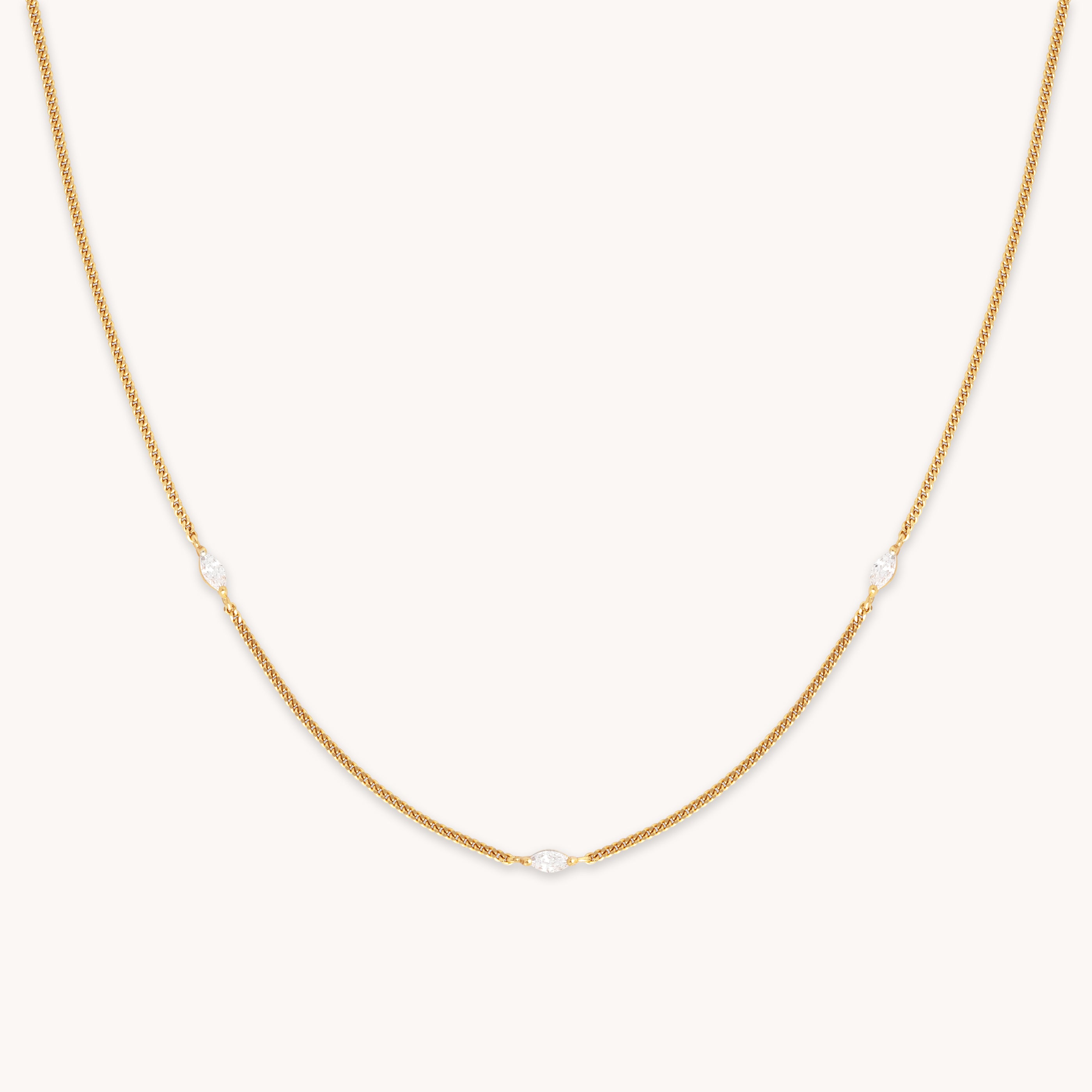 Station Navette Crystal Necklace in Gold