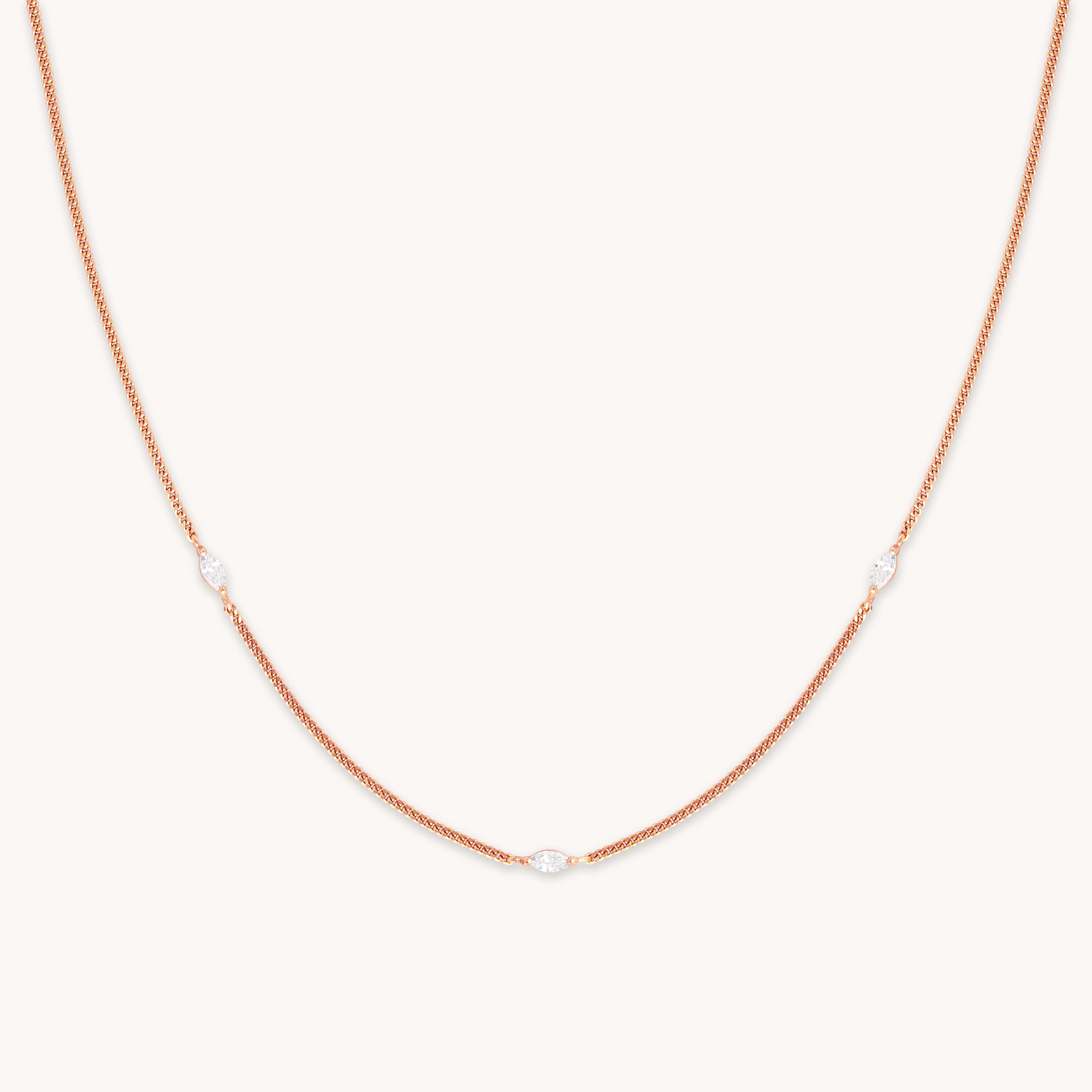 Station Navette Crystal Necklace in Rose Gold