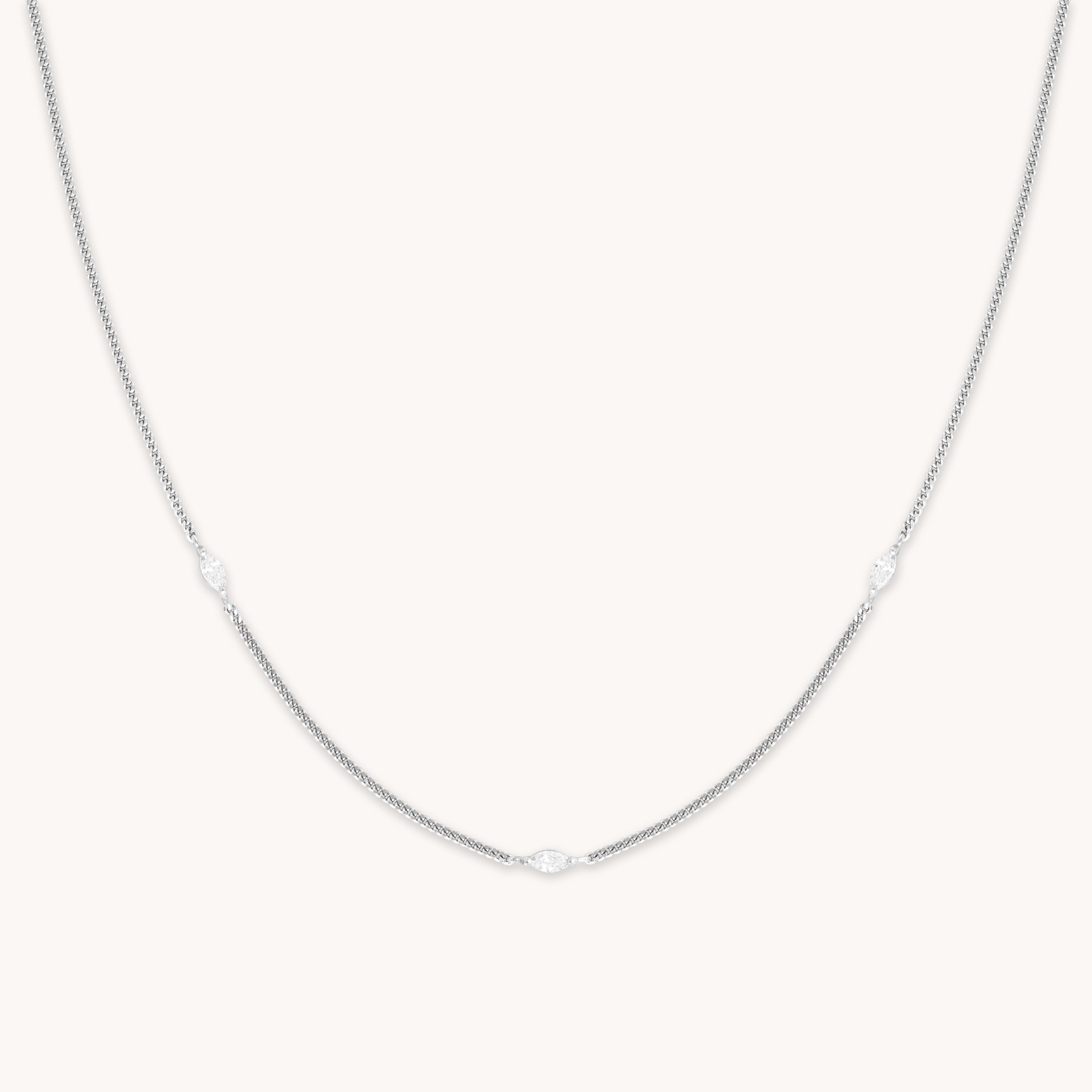 Station Navette Crystal Necklace in Silver