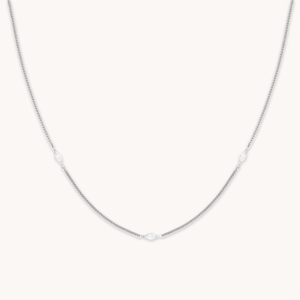 Station Navette Crystal Necklace in Silver