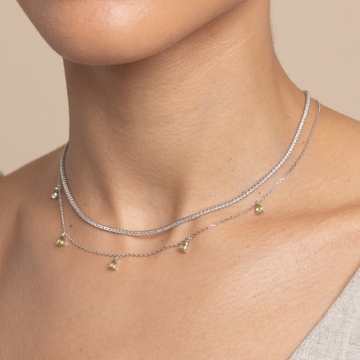 Charm Necklaces - Olivine Charm Necklace in Silver - Pendant Necklace - Astrid & Miyu