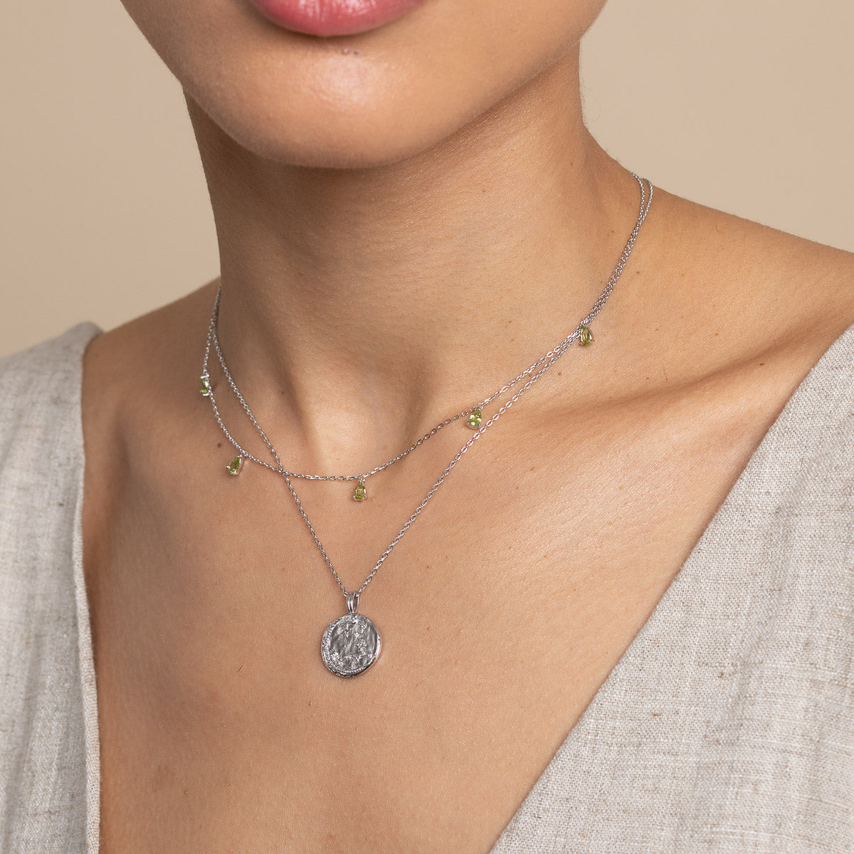 Charm Necklaces - Olivine Charm Necklace in Silver - Pendant Necklace - Astrid & Miyu