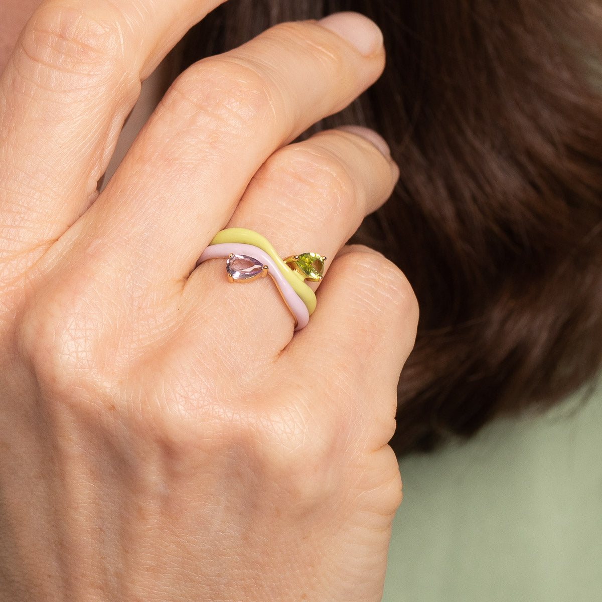 18k Gold Plated Jewellery - Amethyst Enamel Wave Ring in Gold - Stacking Ring - Astrid & Miyu