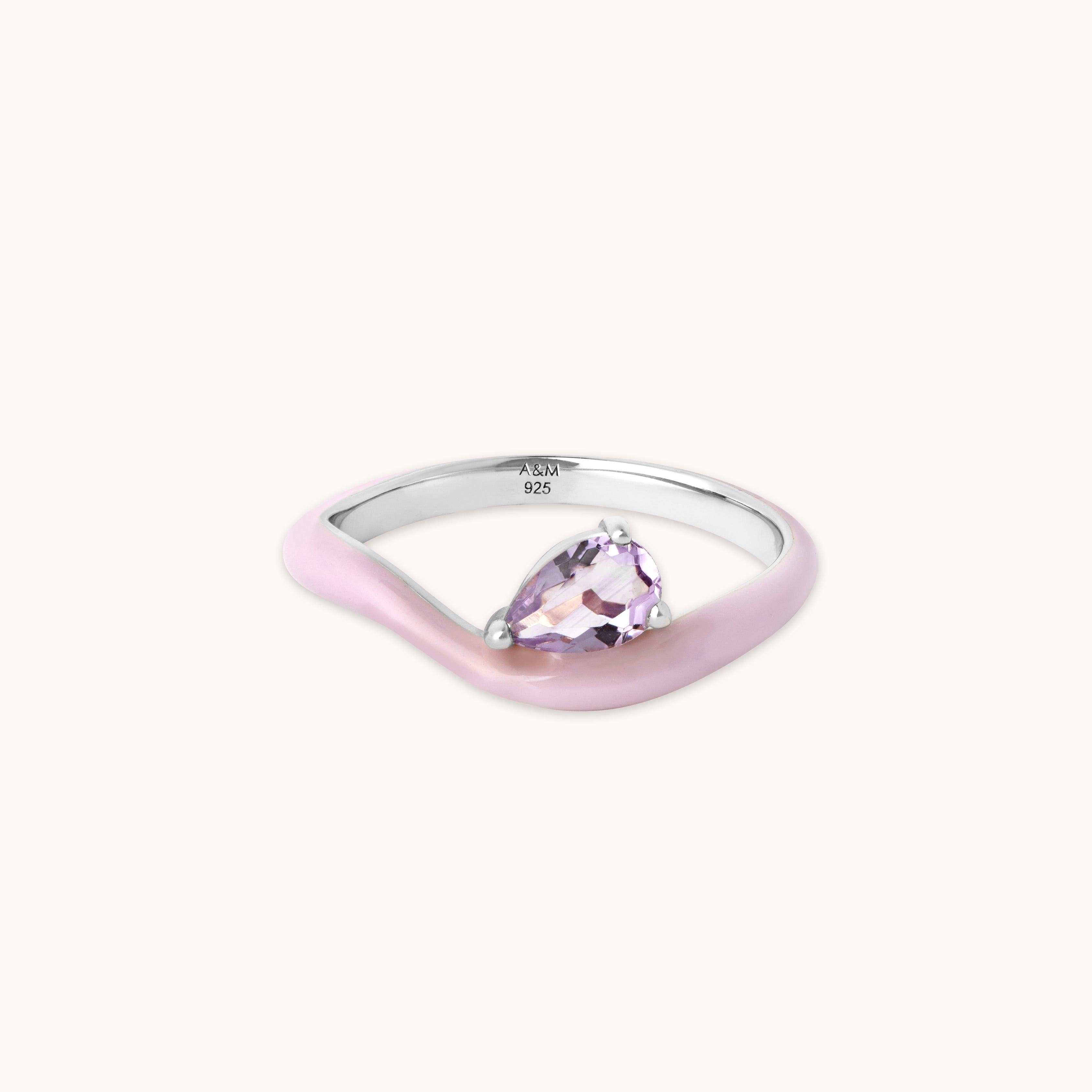 Enamel Jewellery - Amethyst Enamel Wave Ring in Silver - Stacking Ring - Astrid & Miyu