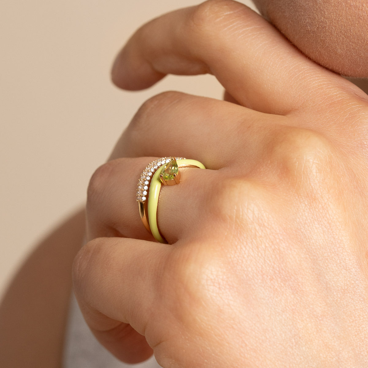 18k Gold Plated Jewellery - Olivine Enamel Wave Ring in Gold - Rings - Astrid & Miyu