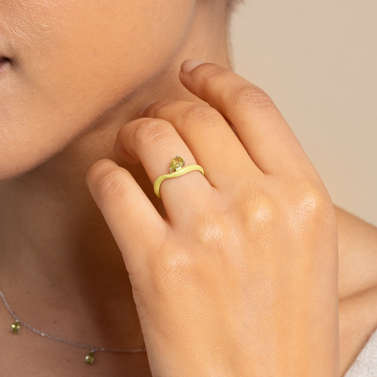 Enamel Jewellery - Olivine Enamel Wave Ring in Silver - Rings - Astrid & Miyu