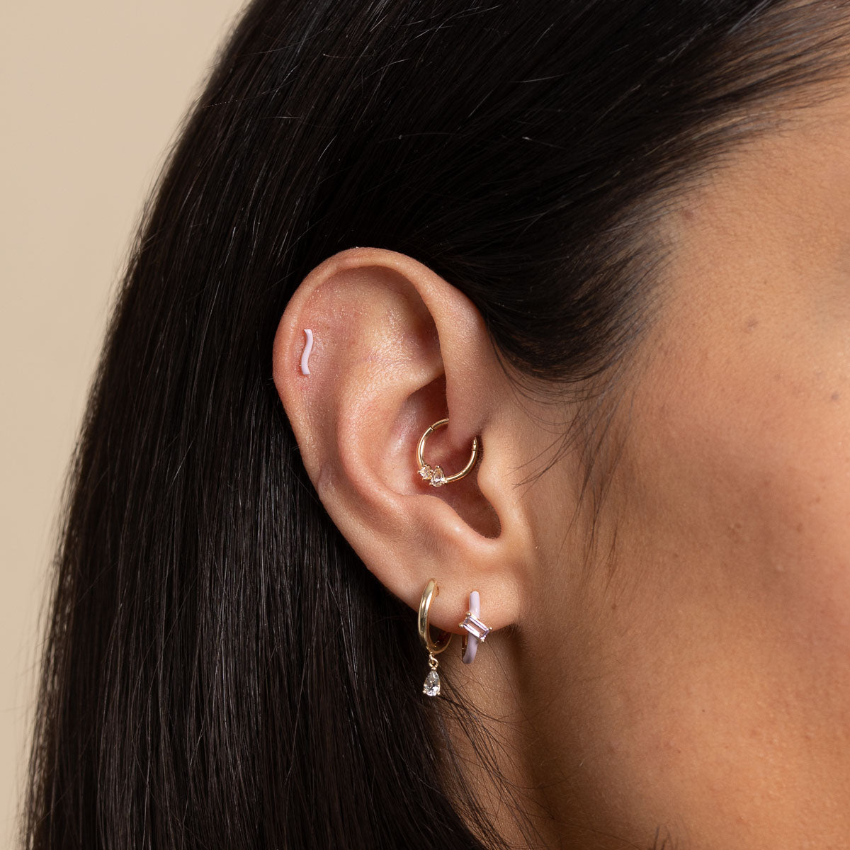 Daith Piercing Jewellery - Lilac Enamel Wave Piercing Stud in Solid Gold - Piercing Stud - Astrid & Miyu