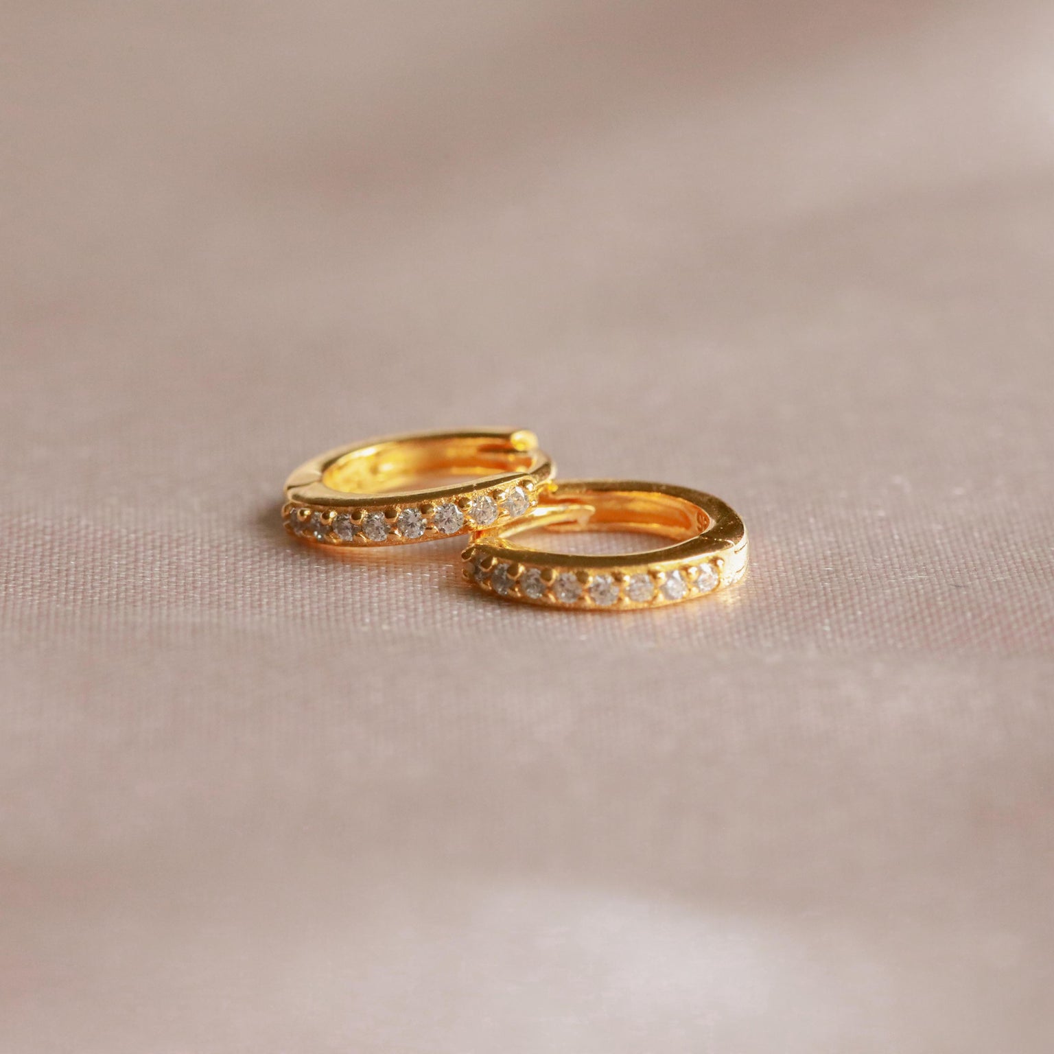 18k Gold Plated Jewellery - April Birthstone Huggies in Gold with Clear CZ - Huggies - Astrid & Miyu