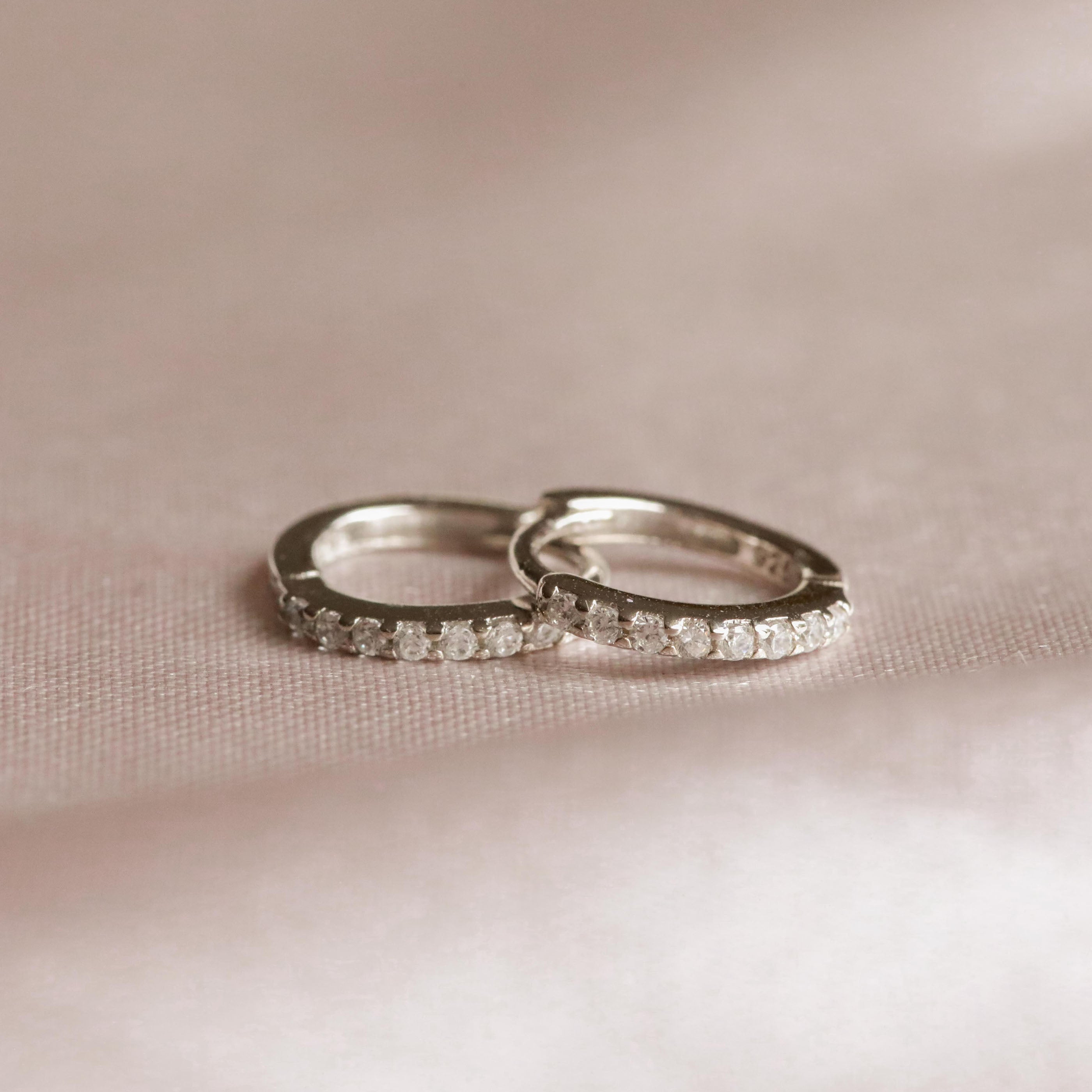 Birthstone Earrings - April Birthstone Huggies in Silver with Clear CZ - Huggies - Astrid & Miyu