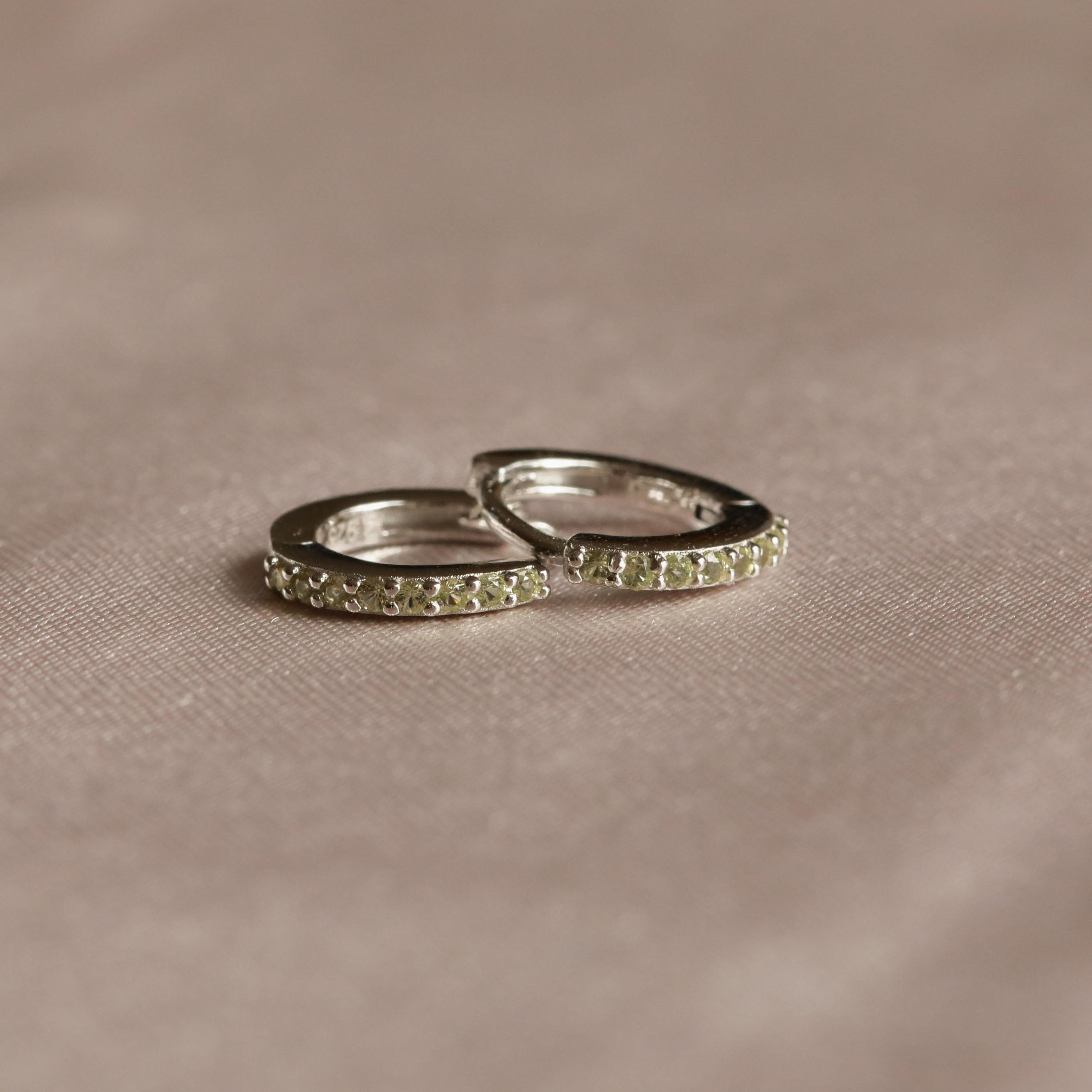 August Peridot - August Birthstone Huggies in Silver with Peridot CZ - Huggies - Astrid & Miyu