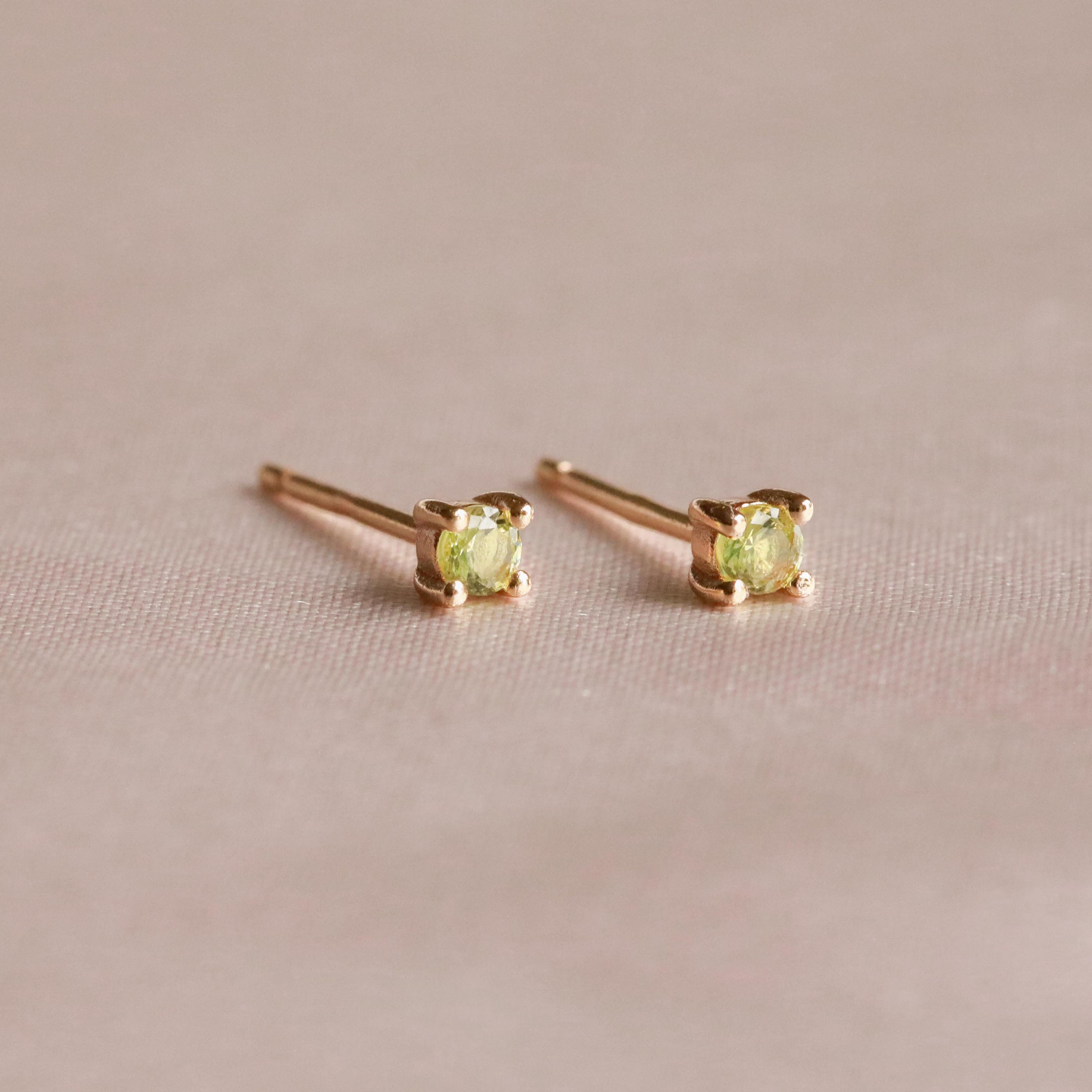 18k Gold Plated Jewellery - August Birthstone Stud Earrings in Gold with Peridot CZ - Stud Earrings - Astrid & Miyu