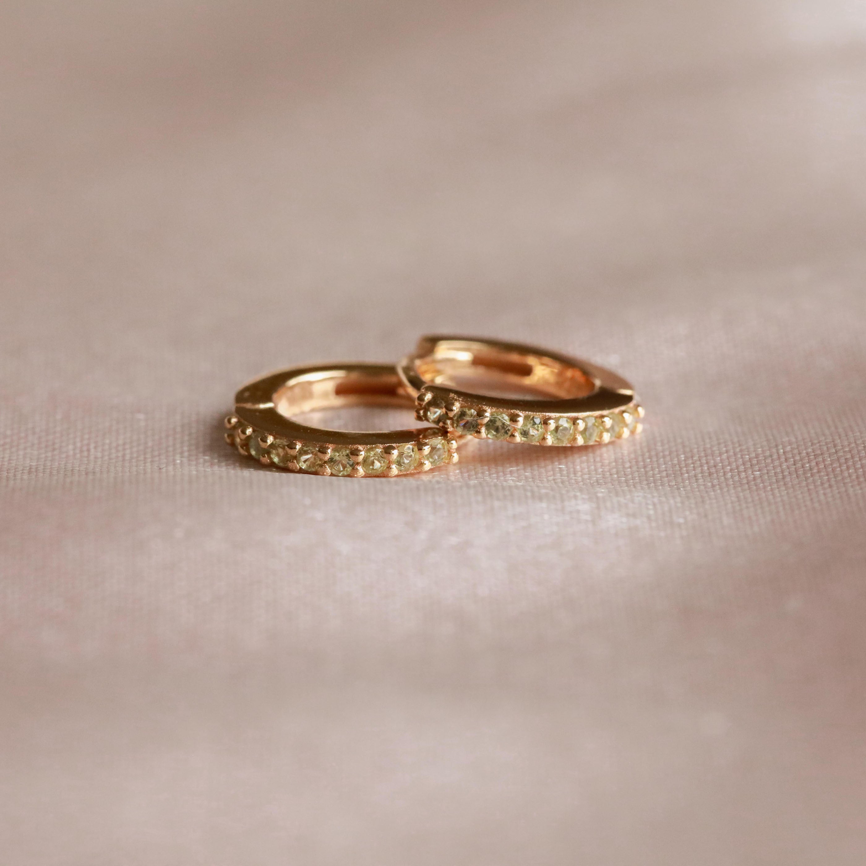 18k Gold Plated Jewellery - August Birthstone Huggies in Gold with Peridot CZ - Huggies - Astrid & Miyu