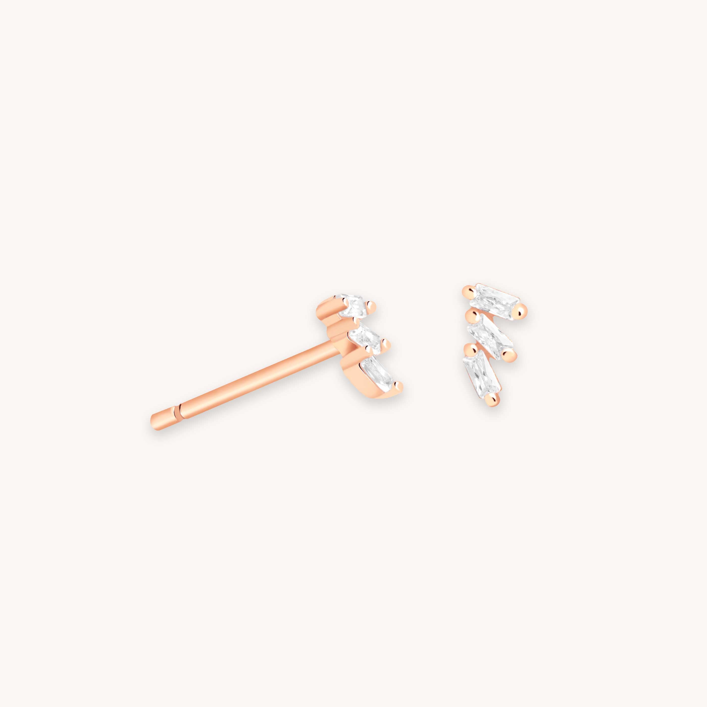 Baguette Crystal Stud Earrings in Rose Gold