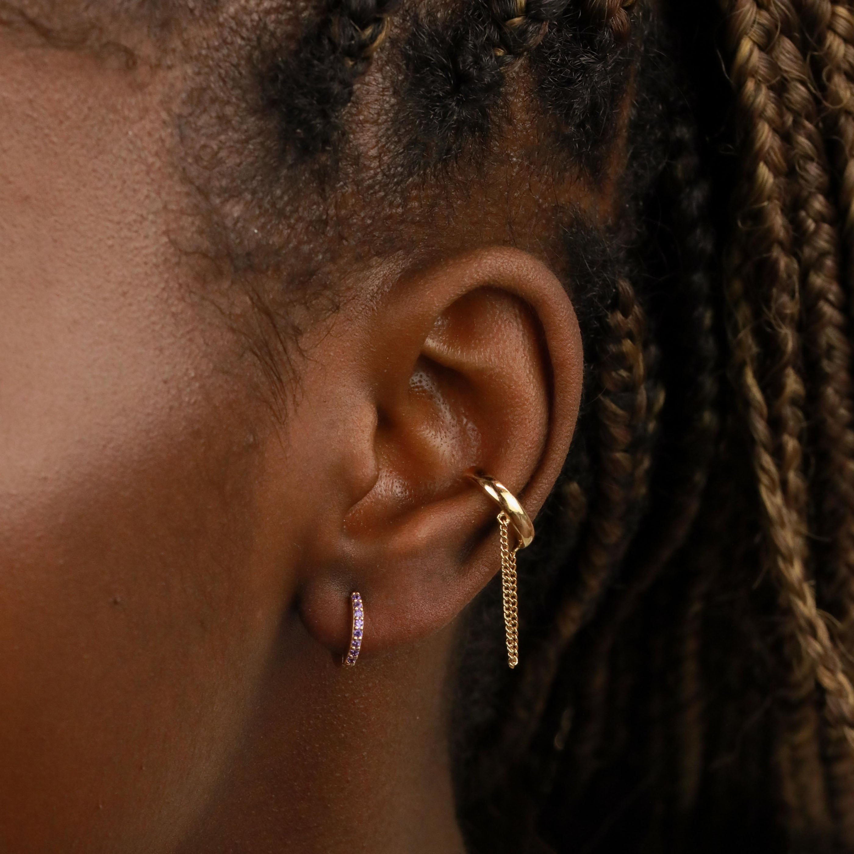 18k Gold Plated Jewellery - February Birthstone Huggies in Gold with Amethyst CZ - Huggies - Astrid & Miyu