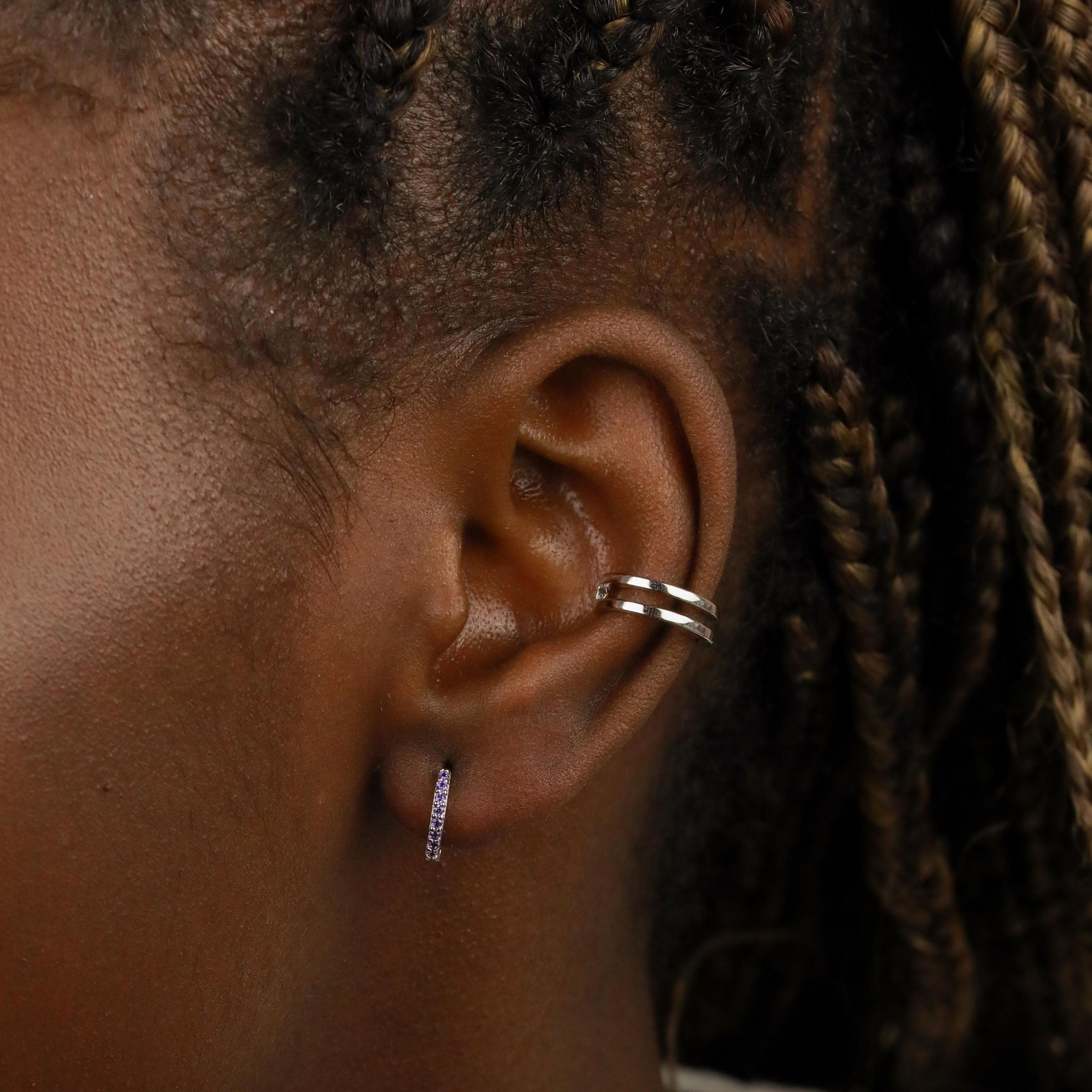 Birthstone Earrings - February Birthstone Huggies in Silver with Amethyst CZ - Huggies - Astrid & Miyu